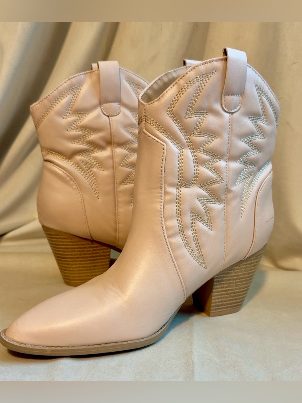 Qupid Cream and Brown Western Horse Buckle Heeled Boot